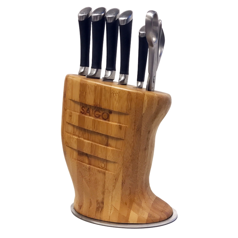 S-KB1-51, Set soporte bambú Saigo 5 cuchillos Combo 1 tijeras