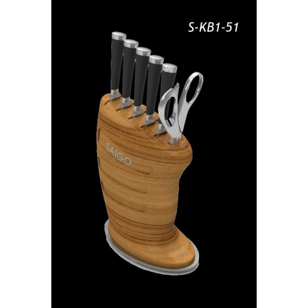 S-KB1-51, Set soporte bambú Saigo 5 cuchillos Combo 1 tijeras