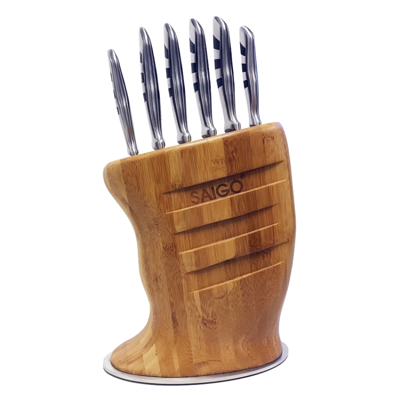 S-KB1-6, Set soporte bambú Saigo 6 cuchillos Combo