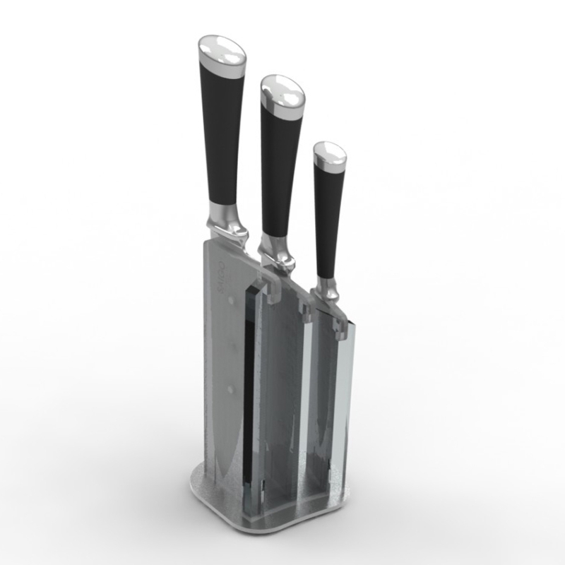 S-KB2-33, Set soporte metacrilato Saigo 3 cuchillos Combo