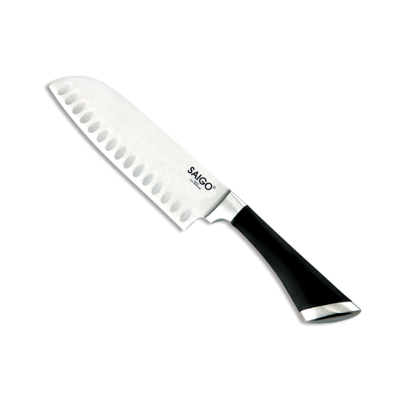 Cuchillo Saigo SC-003B, Combo Santoku alveolado, 18 cm
